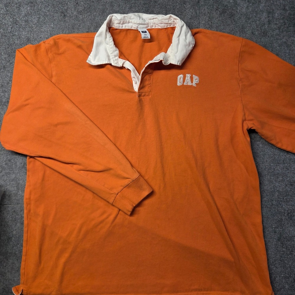 Gap Mens XXL Orange Long Sleeve Rugby Shirt White Collar Embroidered Logo 2008